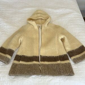 Cream and Brown Teddy Jacket with Hood